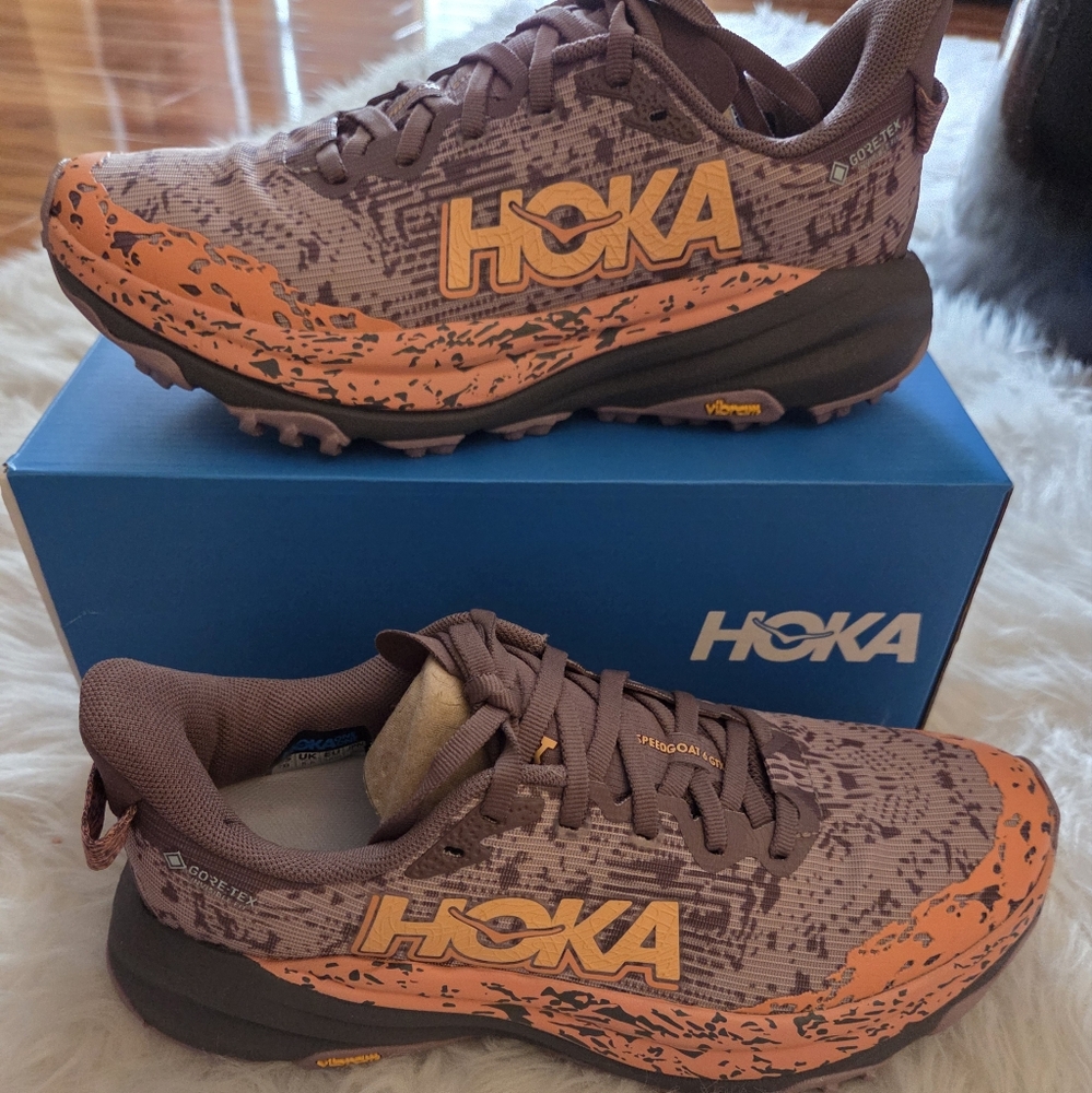 Hoka Orange and Brown Trail Running Shoes
